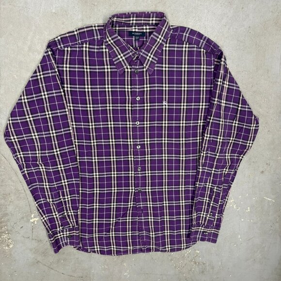 Burberry London Dress Shirt Purple Made in UK Check Logo Cotton 42 16 1/2 Large - Picture 2 of 10